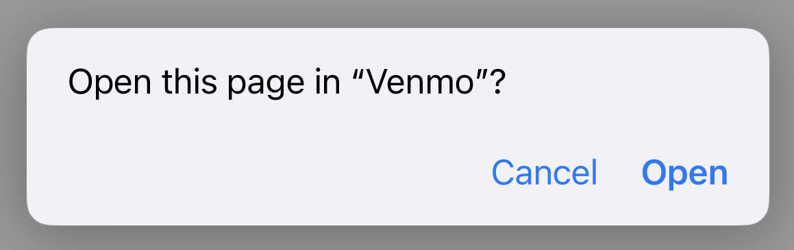 Open in Venmo prompt